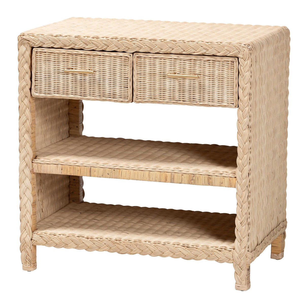Ranica Japandi Sun Bleached Rattan 2-Drawer Console Table by Wicker Fair