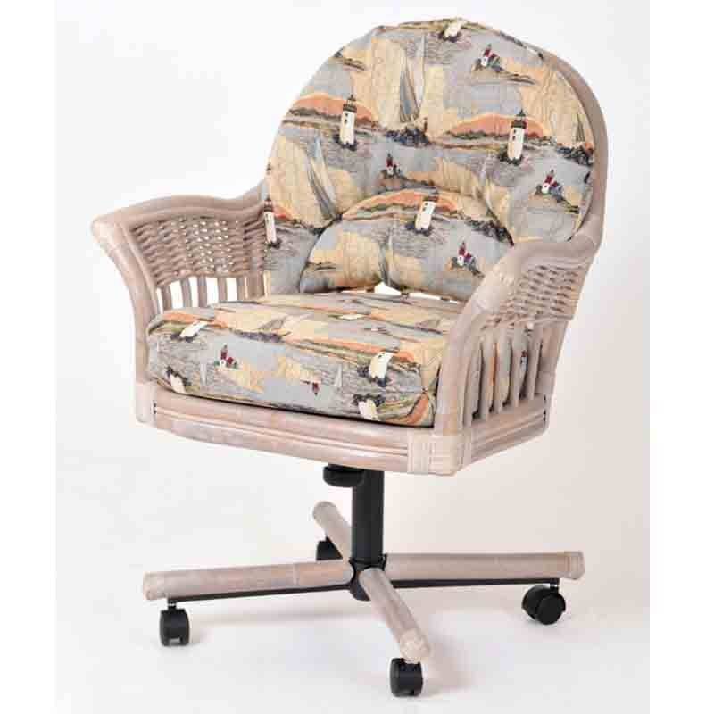 Bridgeport Rattan Swivel Tilt Caster Dining Chair from Alexander and Sheriden with Cushions Made in USA