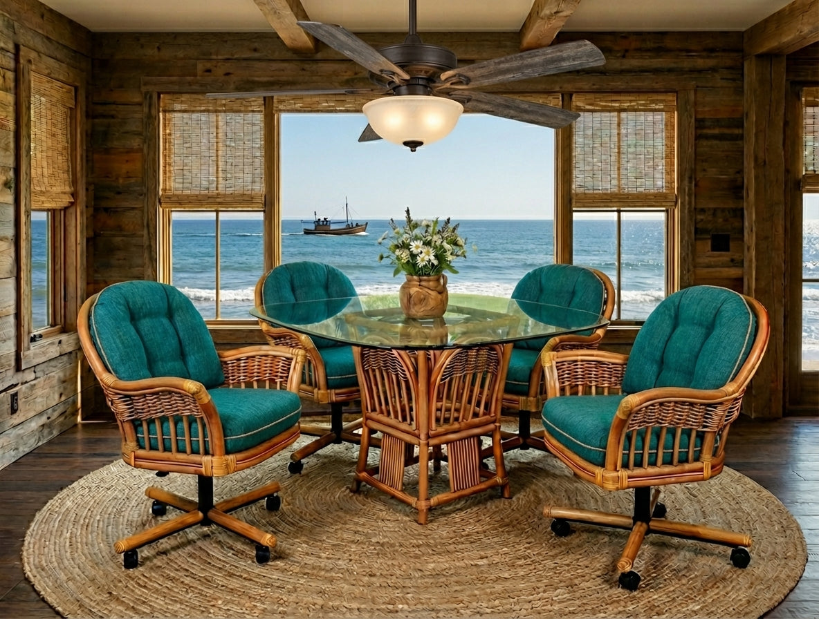 Bridgeport Rattan 6 Pc Swivel-Tilt Caster Dining Set in Antique Honey Finish