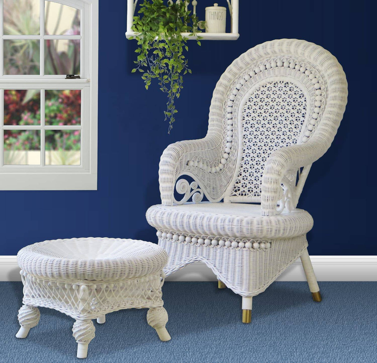 Country White Arm Chair and Ottoman Set Model CAC-RO-SET from Spice Islands Wicker