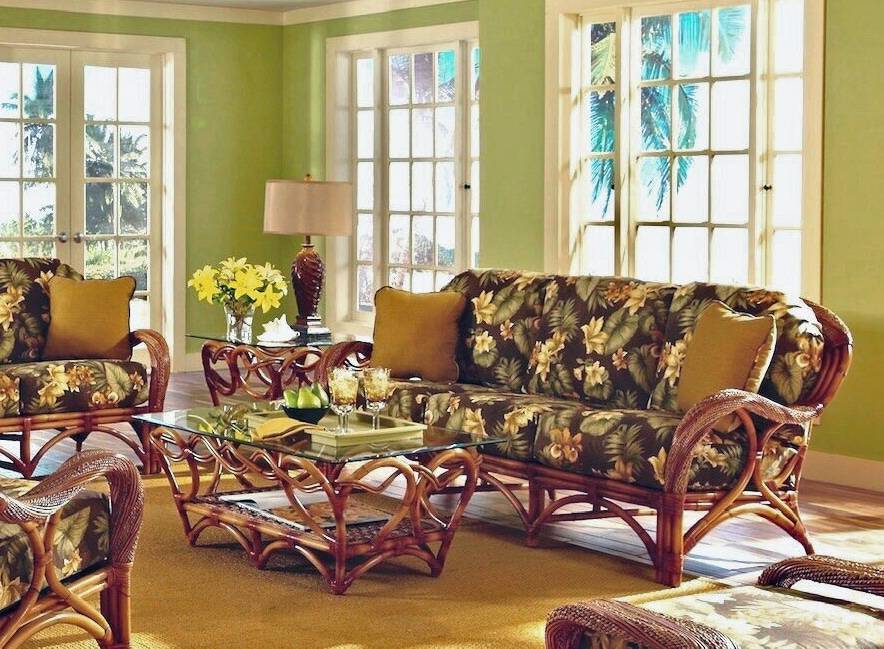Caneel Bay Rattan 3 Pc Set includes Sofa – End Table – Coffee Table CB-3PCSET – Choice of Cushions Made in the USA