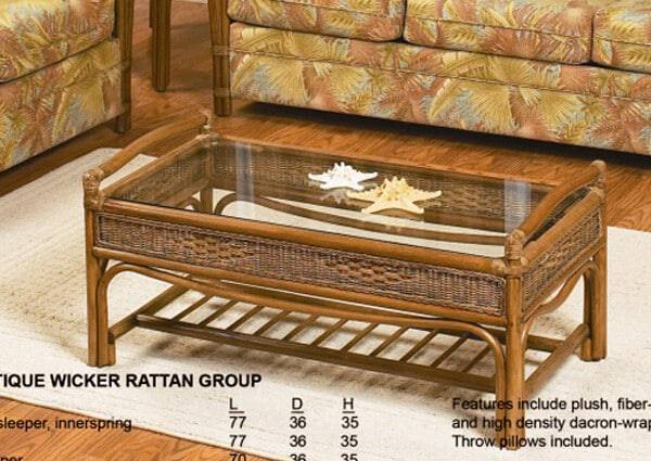 Captiva Rattan and Wicker Coffee Table by Stanley Chair Model C-2