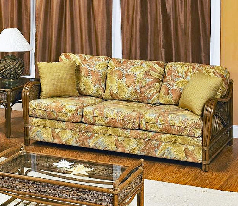 Captiva Rattan and Wicker Queen Sleeper Sofa in Antique Finish by Stanley Chair Model 902-IS-ANT