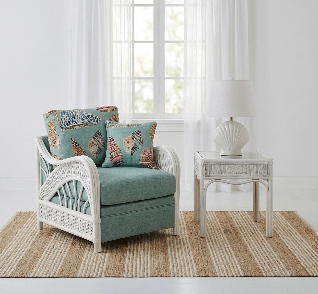 Captiva Rattan and Wicker Arm Chair in Whitewash by Stanley Chair Model 502-WHT