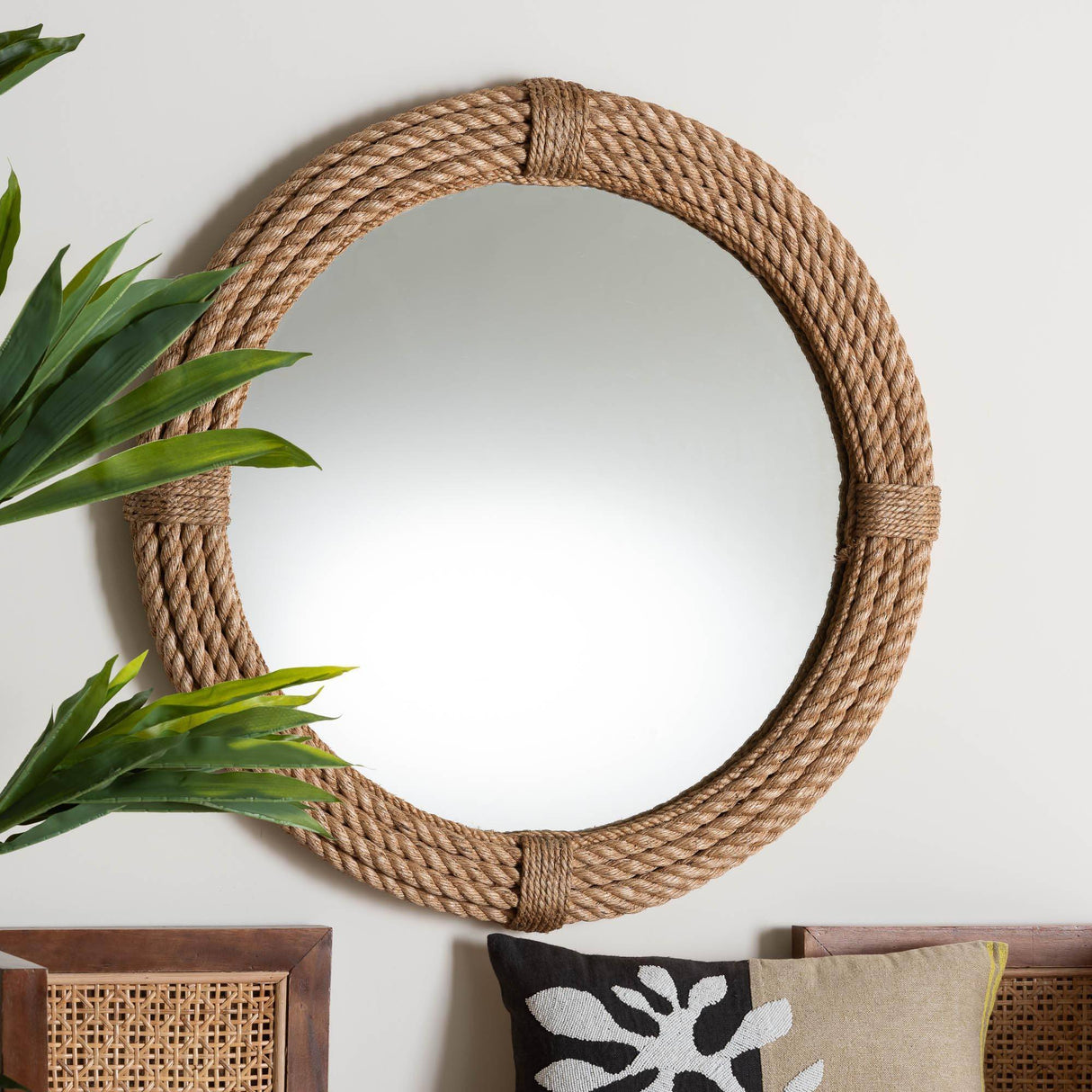 Cebuana Wicker Fair Rattan Large Round Rope Accent Mirror