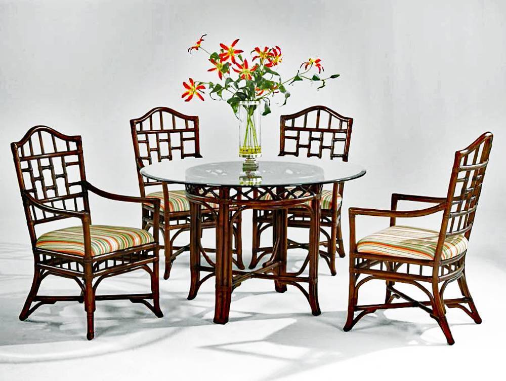 Chippendale Rattan Wicker 6 Pc Dining Set w/ 48 Inch Glass Top by Braxton Culler