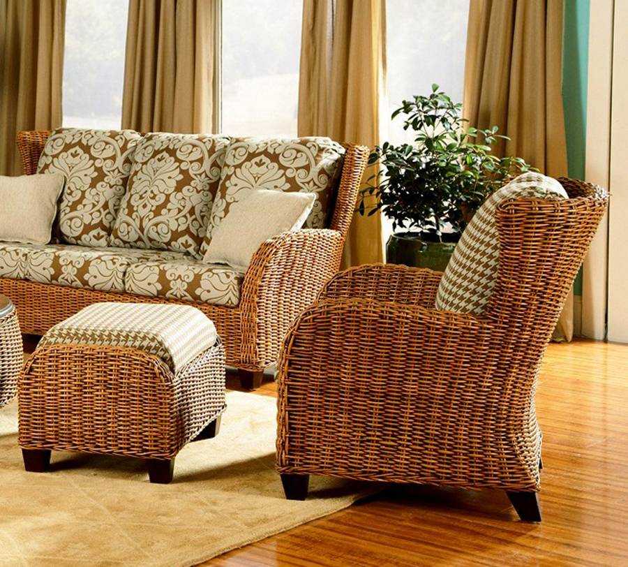 Clarissa Rattan 2 Pc Set includes Arm Chair and Ottoman by Designer Wicker Tribor CZ-01-2PC