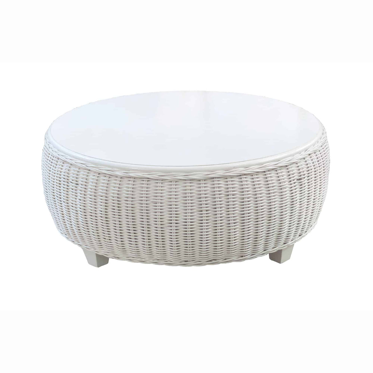 Clarissa Round White Wood and Wicker Coffee Table CZ-05 by Designer Wicker Tribor
