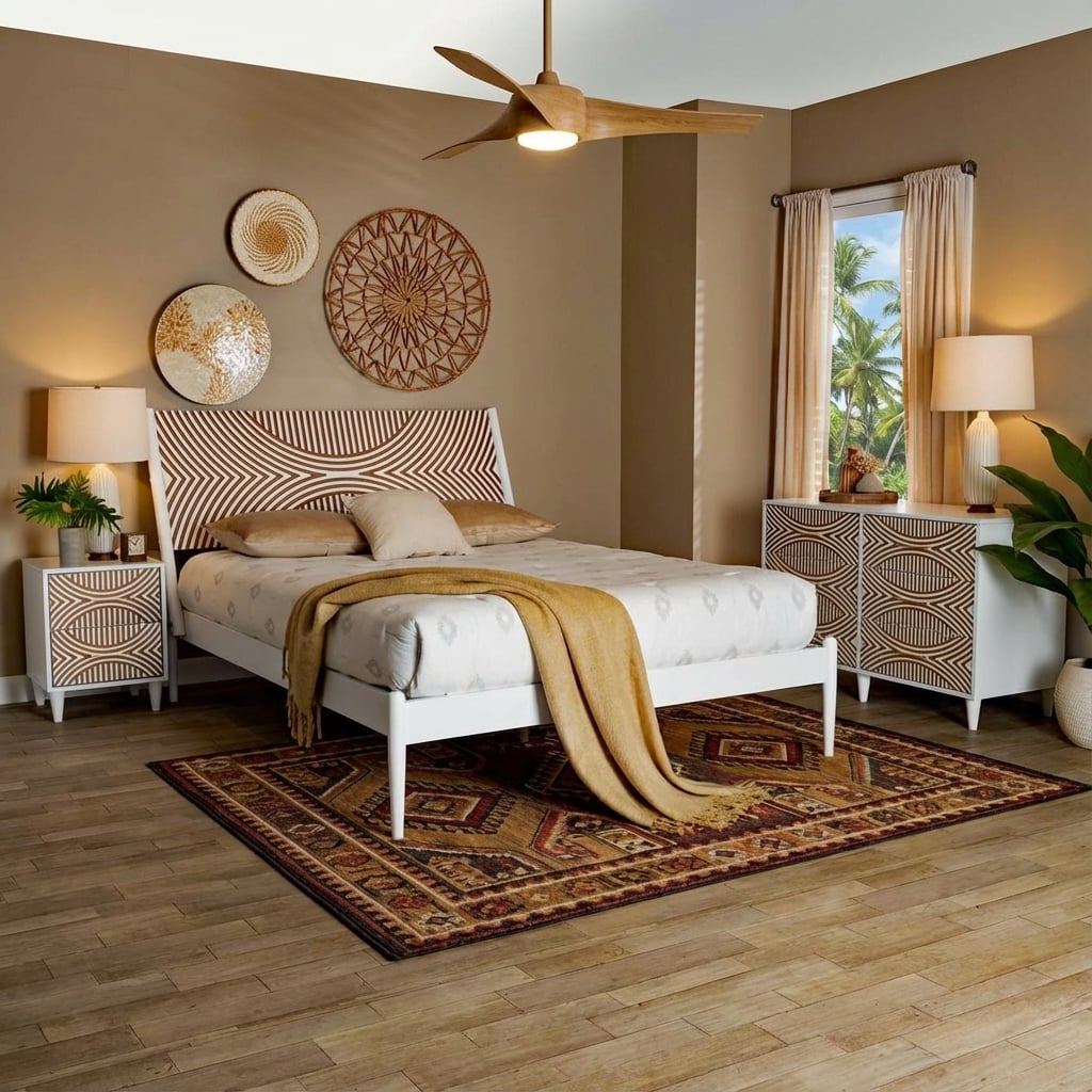 Congo 3 Pc Tropical Style Wood Queen Bedroom Set SW8591-White-3PC Queen Bedroom Set