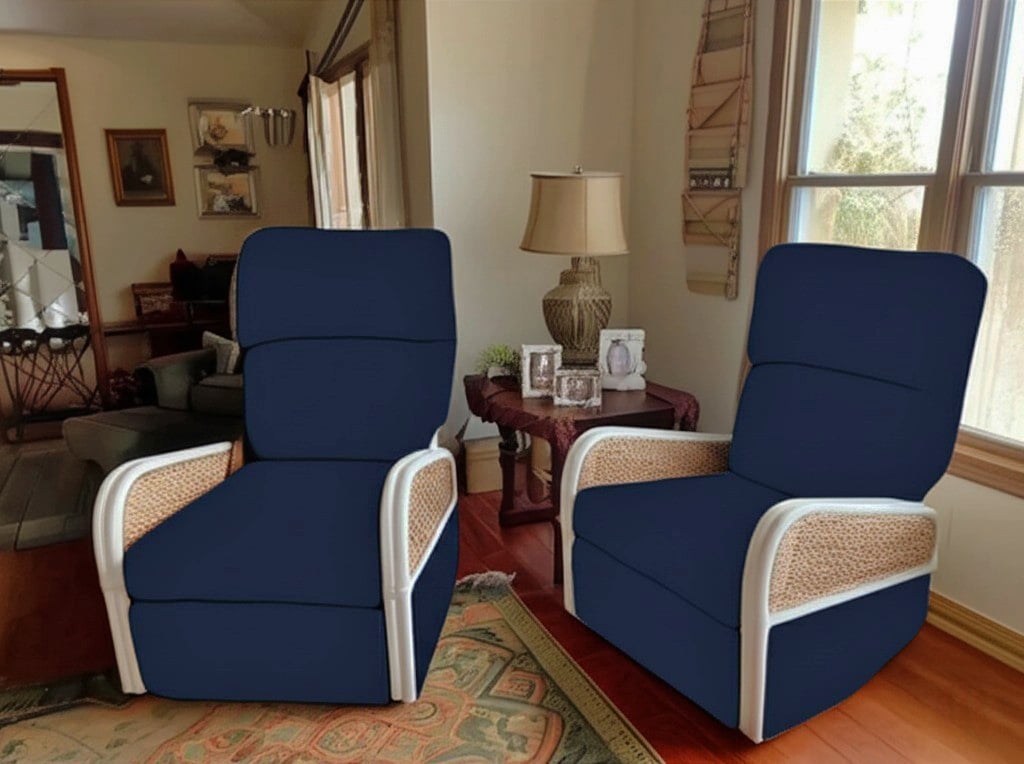 Set of 2 Countryside White Rattan and Natural Wicker Weave Swivel Recliner Glider Model RG734-2PC-SET from Capris Furniture