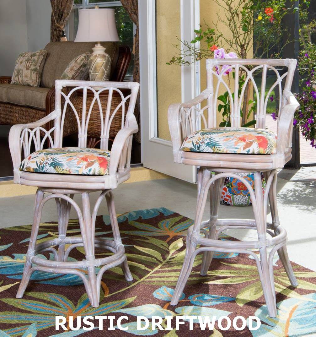 Cuba Swivel Barstools or Counterstools with Arms Rustic Driftwood Finish