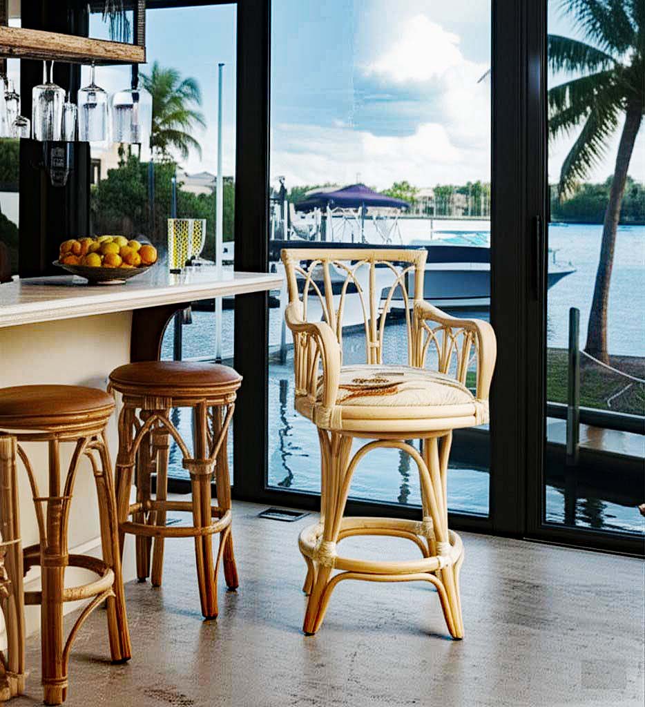 Cuba Swivel Barstools or Counterstools with Arms in Washed Linen Finish