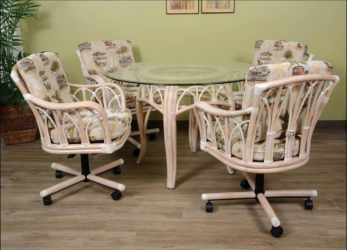 Cuba Rattan 6 Pc Swivel-Tilt Caster Dining Set in Washed Linen Finish