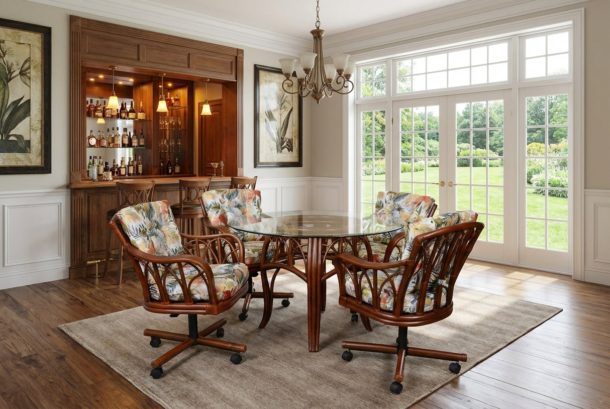 Cuba Rattan 6 Pc Swivel-Tilt Caster Dining Set in Sienna Finish