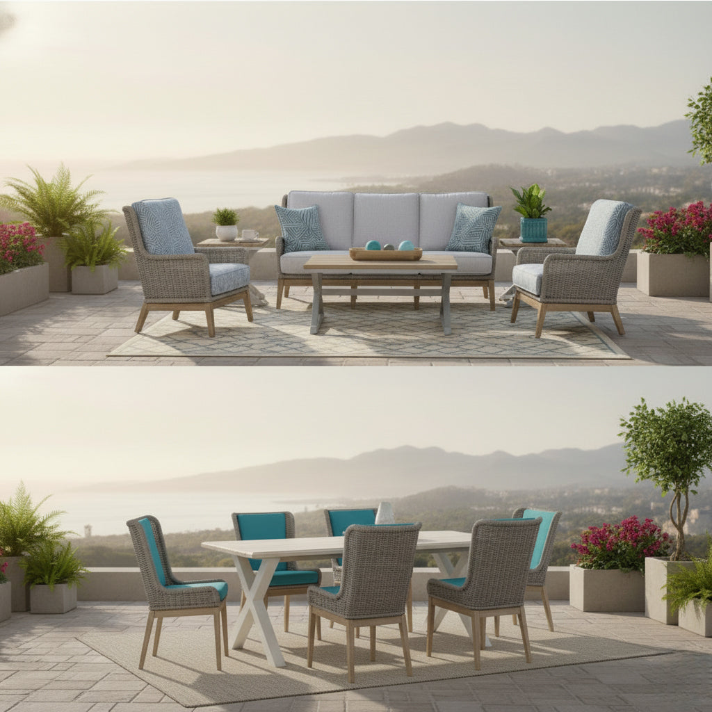 Carson Outdoor Wicker 11 Pc Seating and Dining Sets by Beachcraft 9820