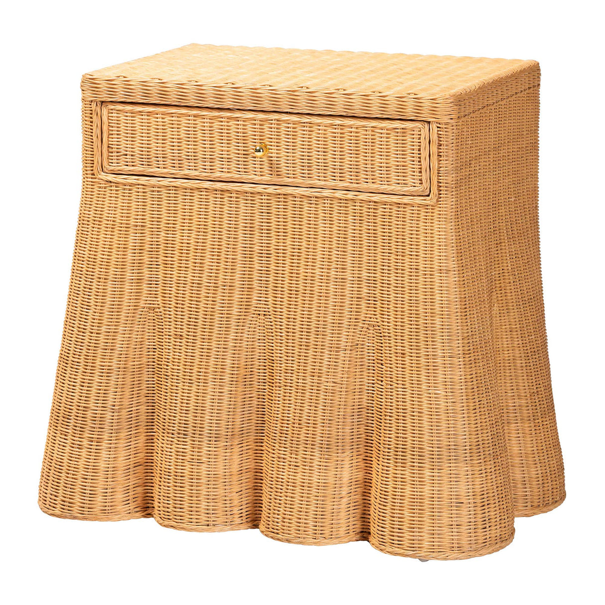 Rica Scalloped Natural Rattan Console Table with Drawer by Wicker Fair