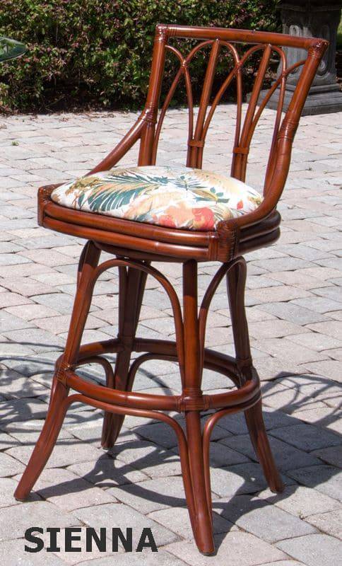 Cuba Rattan Armless Swivel Barstool and Counterstool in Sienna Finish