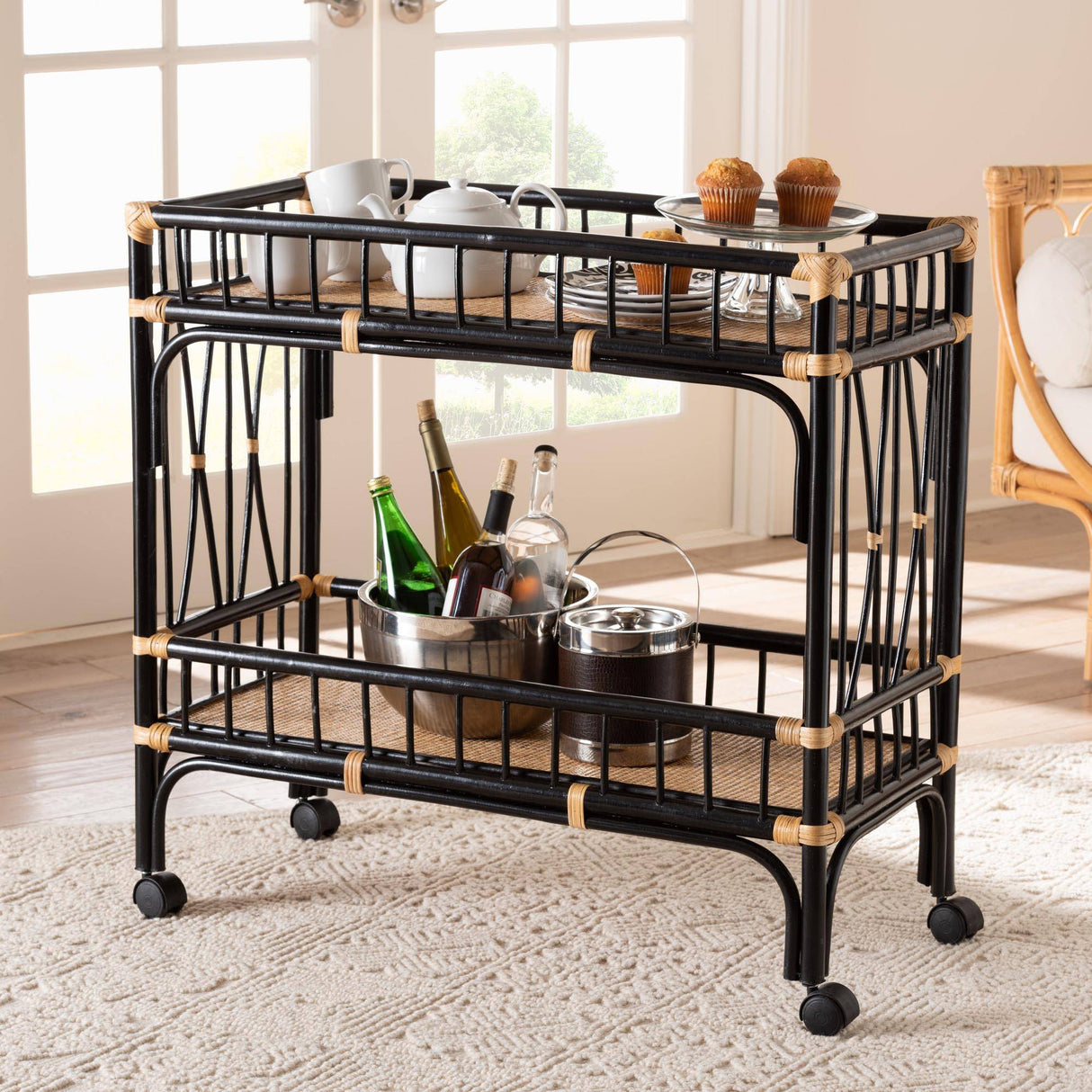 Oceana Wicker Fair Rattan Kitchen Bar Cart