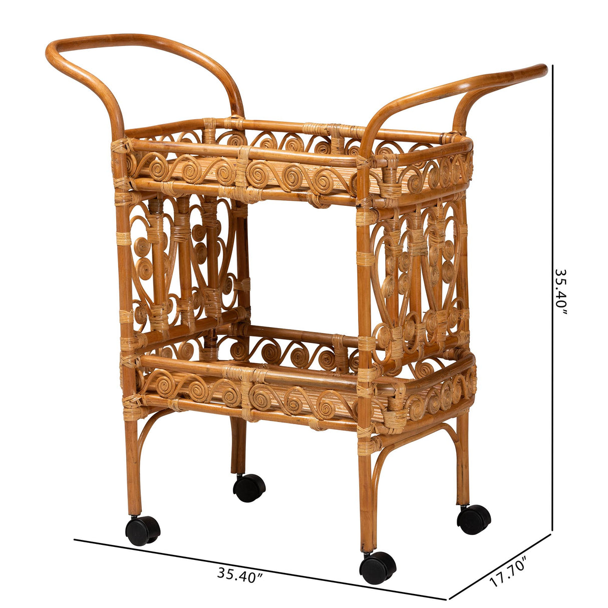 Riwata Bohemian Natural Brown Rattan Kitchen Cart by Wicker Fair