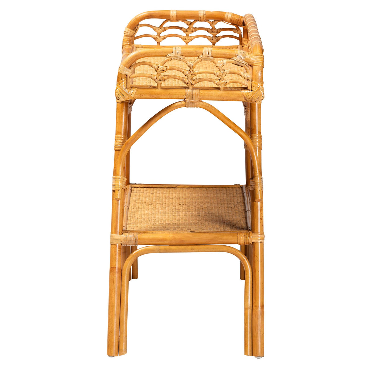 Rayana Modern Bohemian Natural Rattan 2-Tier Console Table by Wicker Fair