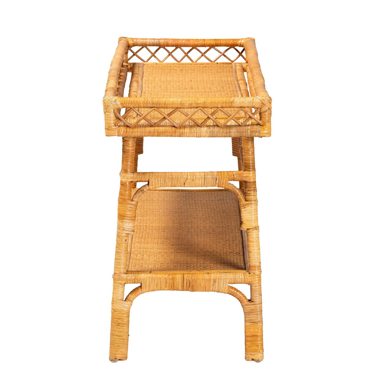 Navuta Modern Bohemian Natural Rattan 2-Tier Console Table by Wicker Fair