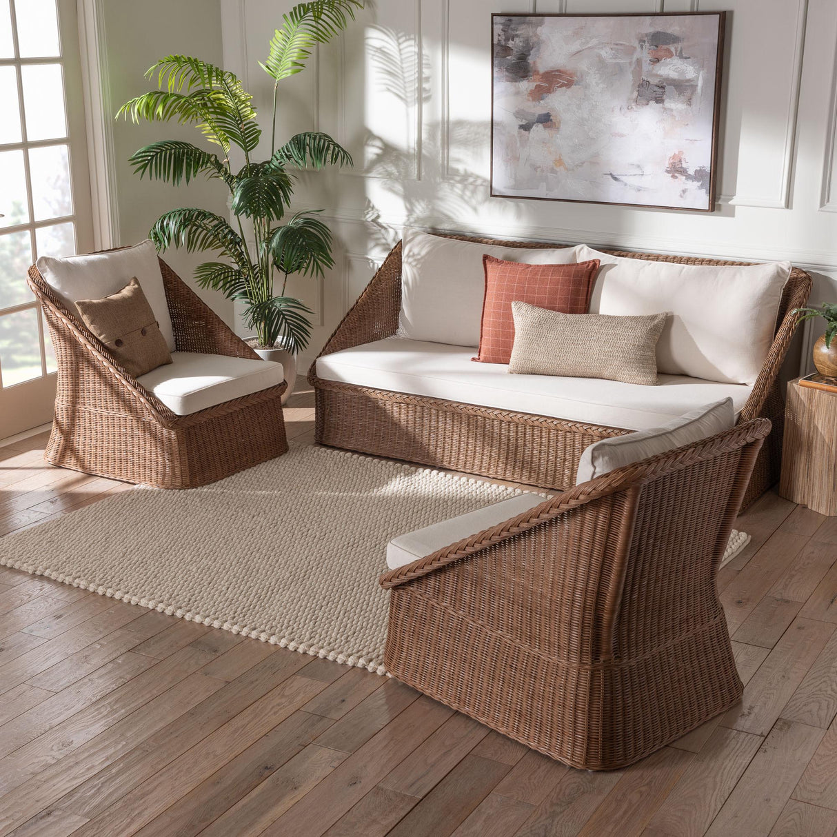 Derris Wicker Fair Rattan 3-Piece Living Room Set