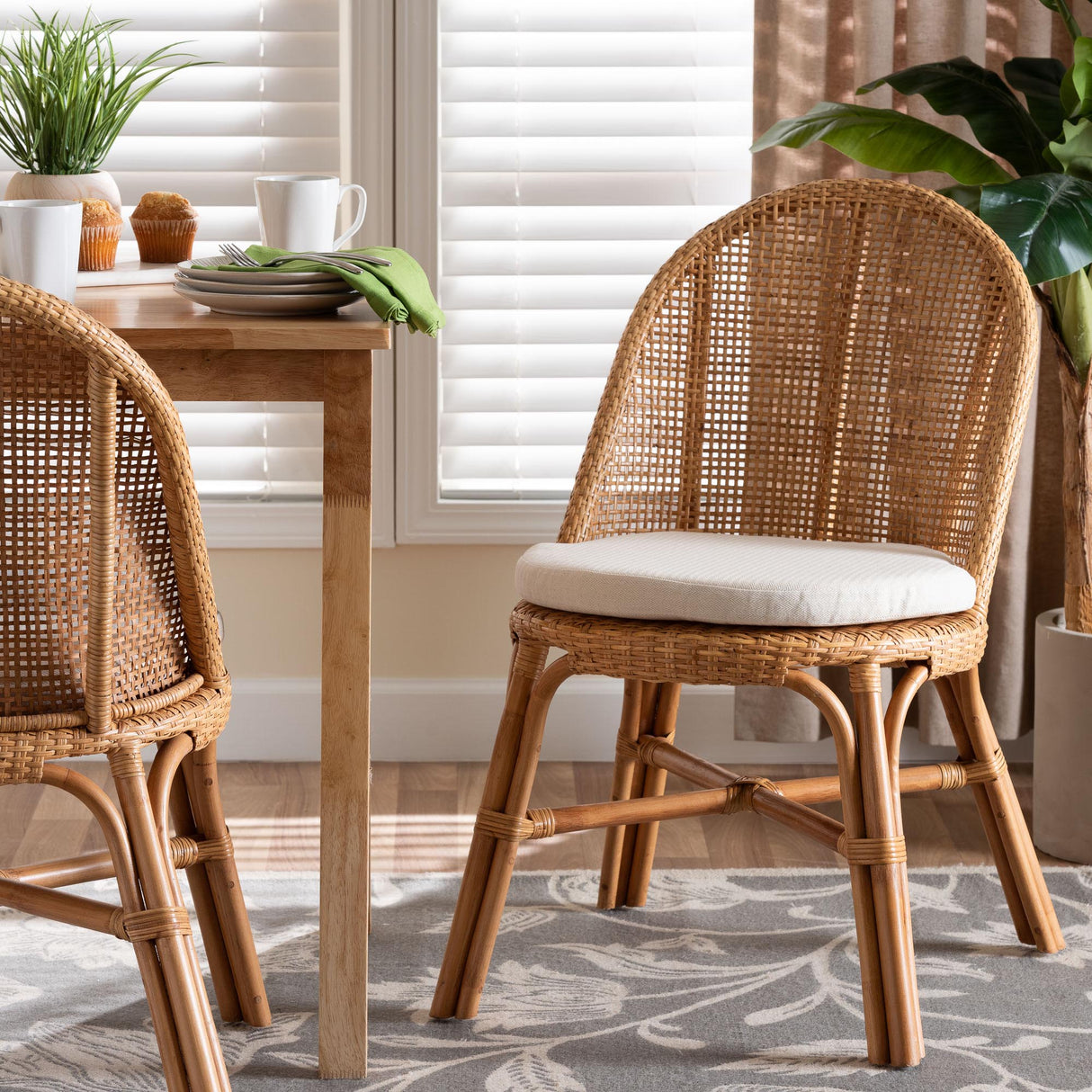 Saniela Bohemian Light Honey Rattan Dining Chair by Wicker Fair