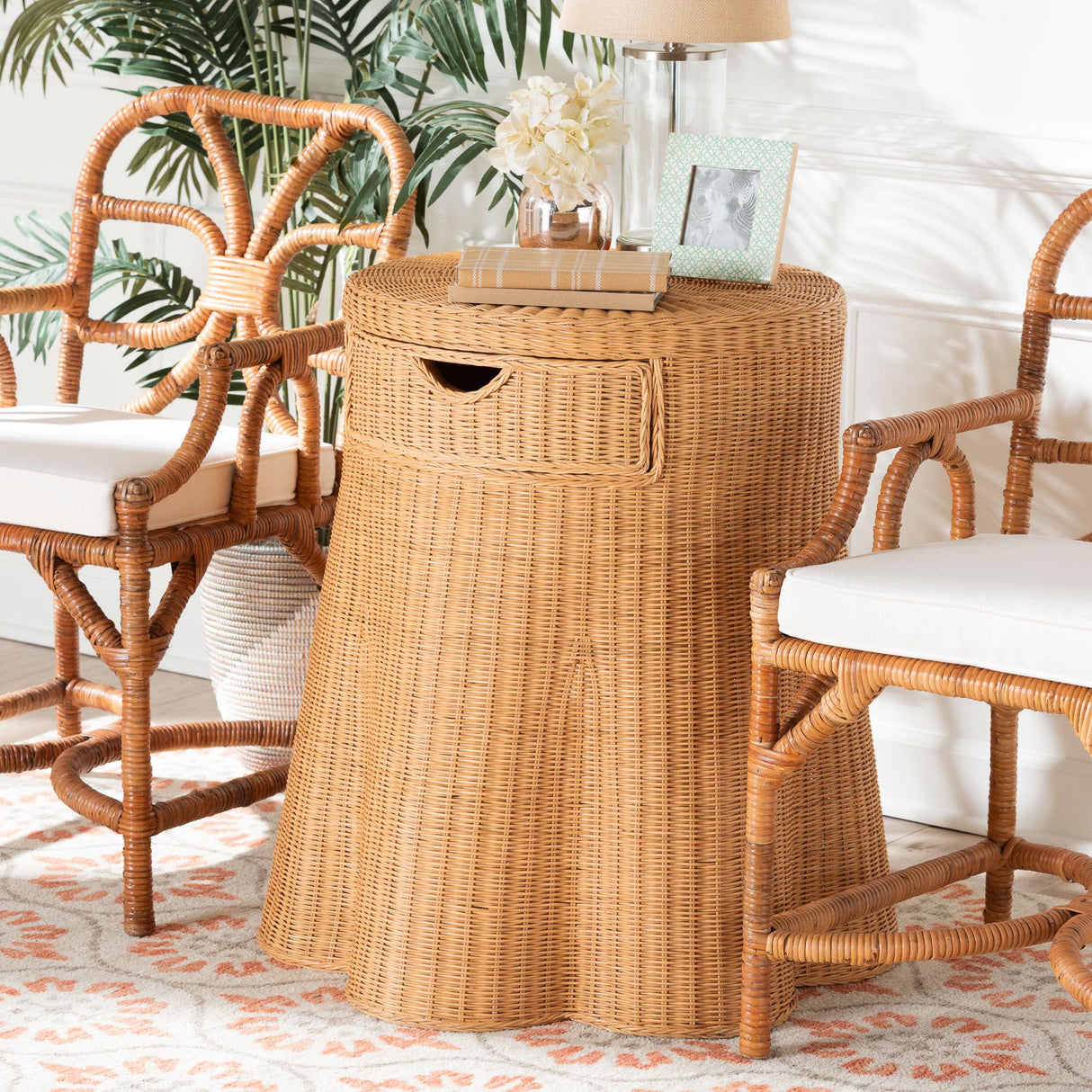Rayo Scalloped Natural Rattan Console Table with Drawer by Wicker Fair