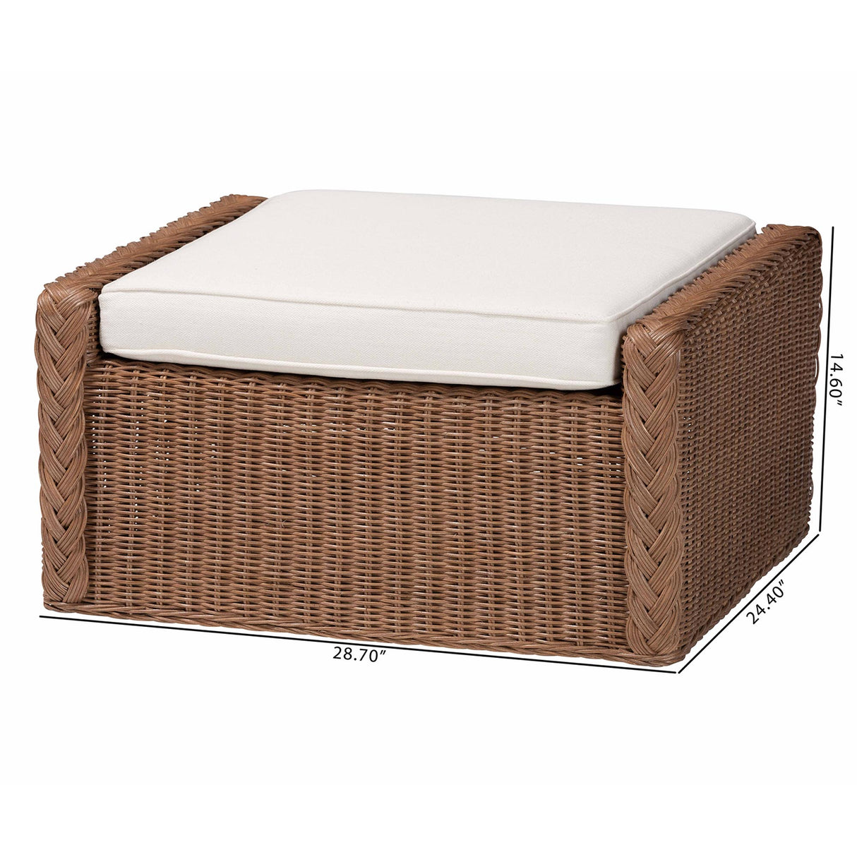 Vormes Bohemian Peanut Brown Braided Rattan Footstool by Wicker Fair