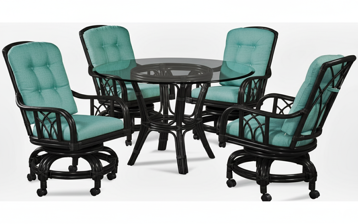 Edgewater Black Rattan 6 Pc Swivel-Rock Caster Dining Set 914-106SET-BLACK Made in the USA by Braxton Culler