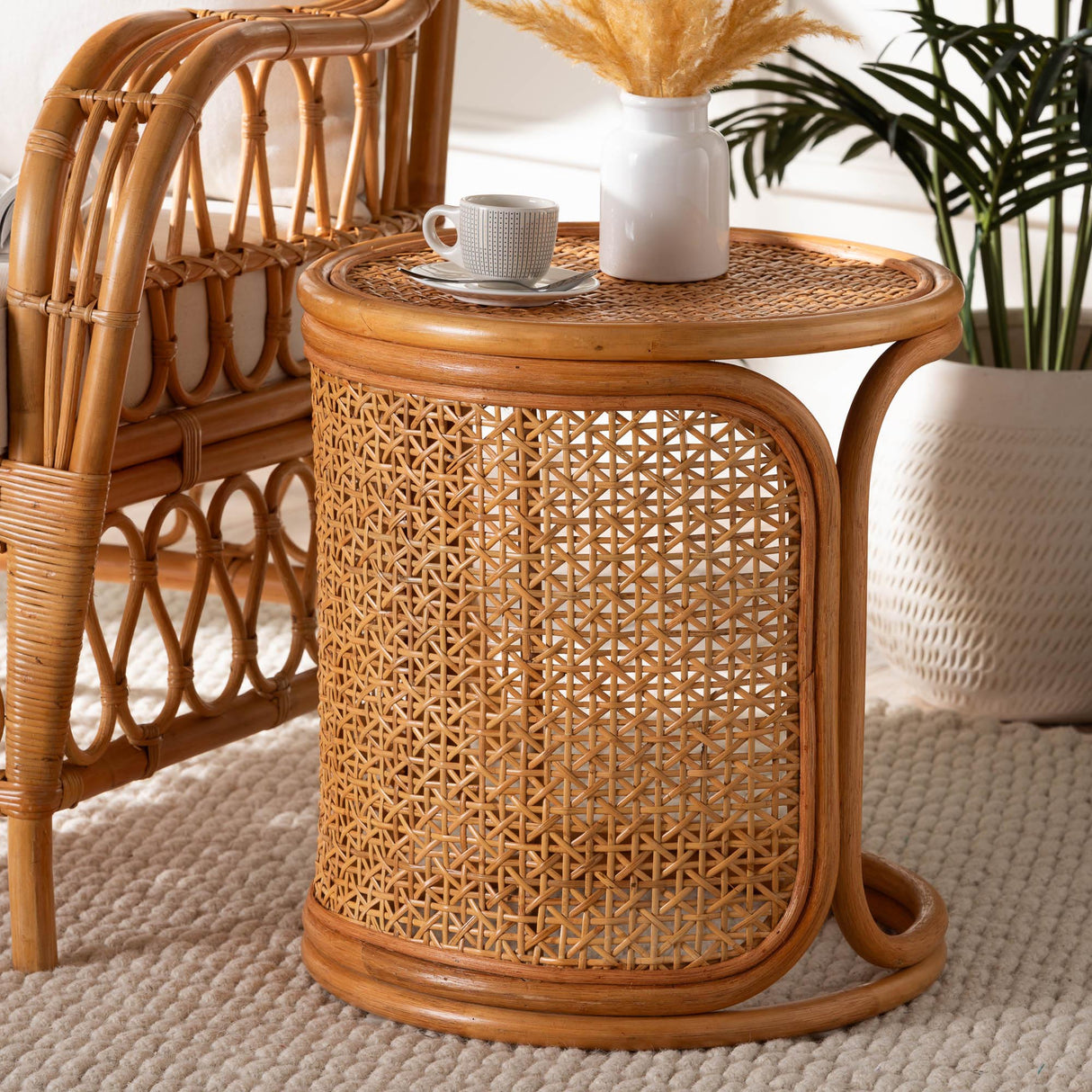 Beldon Bohemian Honey Rattan End Table by Wicker Fair