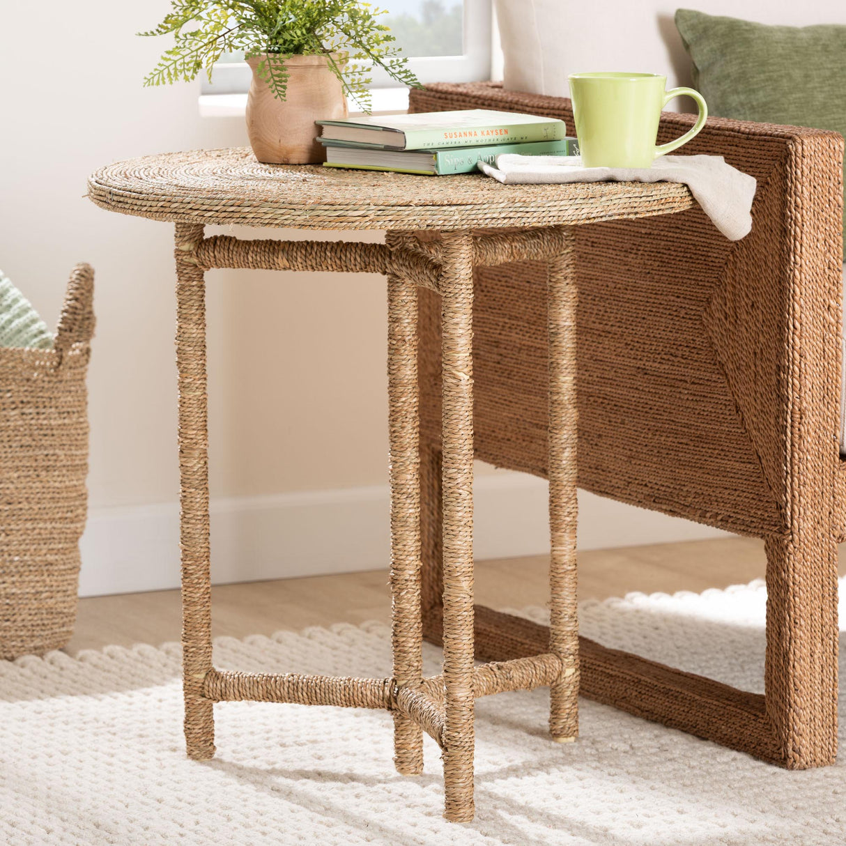 Fujita Handwoven Seagrass End Table by Wicker Fair