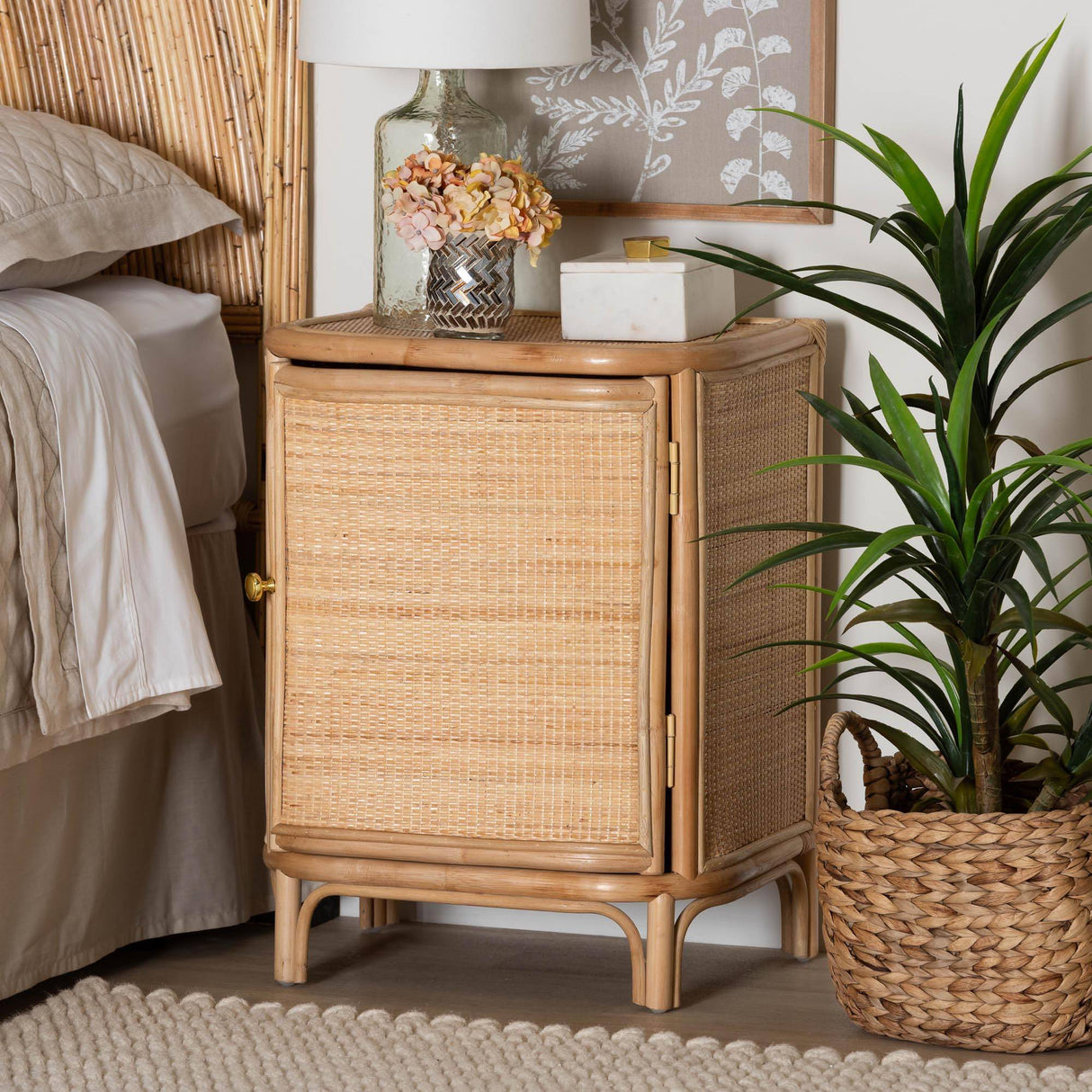 Flores Rattan Nightstand or Bath Storage Cabinet