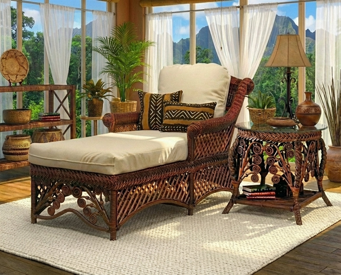 Gazebo Rattan Chaise Lounge and End Table 2Pc Set GCL-GET in Brownwash Stain