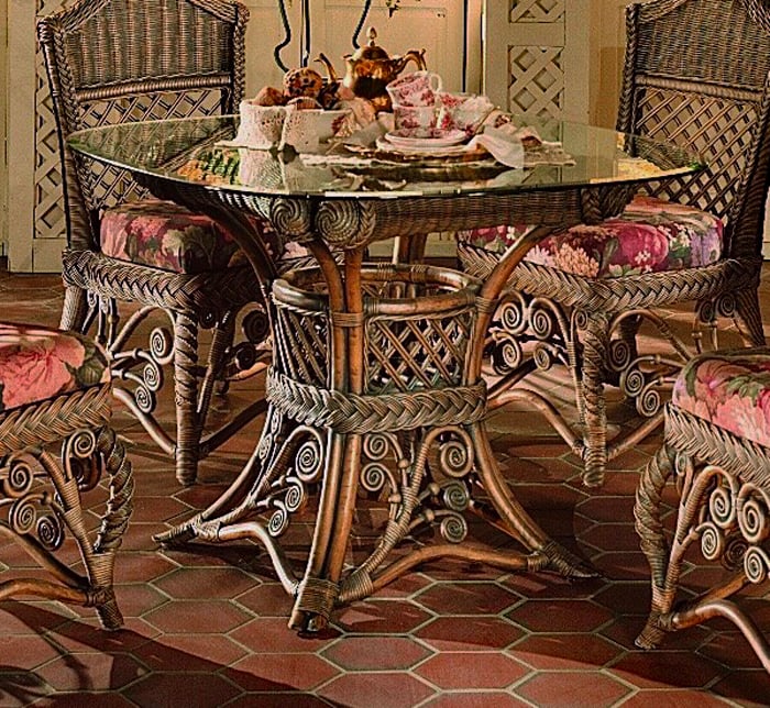 Gazebo Rattan Brownwash Dining Table with Glass Top Model GDT from Spice Island Wicker