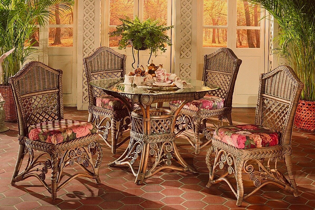 Gazebo Rattan Brownwash Dining Table with Glass Top Model GDT from Spice Island Wicker