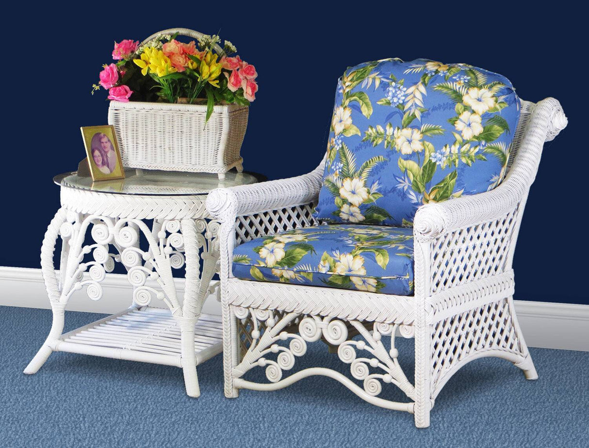 Gazebo White Rattan 2 Pc Set with Arm Chair and End Table Model GAC-2PC-SET-WHT from Spice Island Wicker
