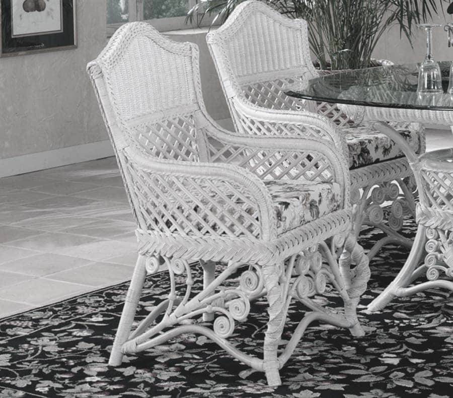 Gazebo White Wicker Rattan Dining Arm Chairs GAC from Spice Island Wicker