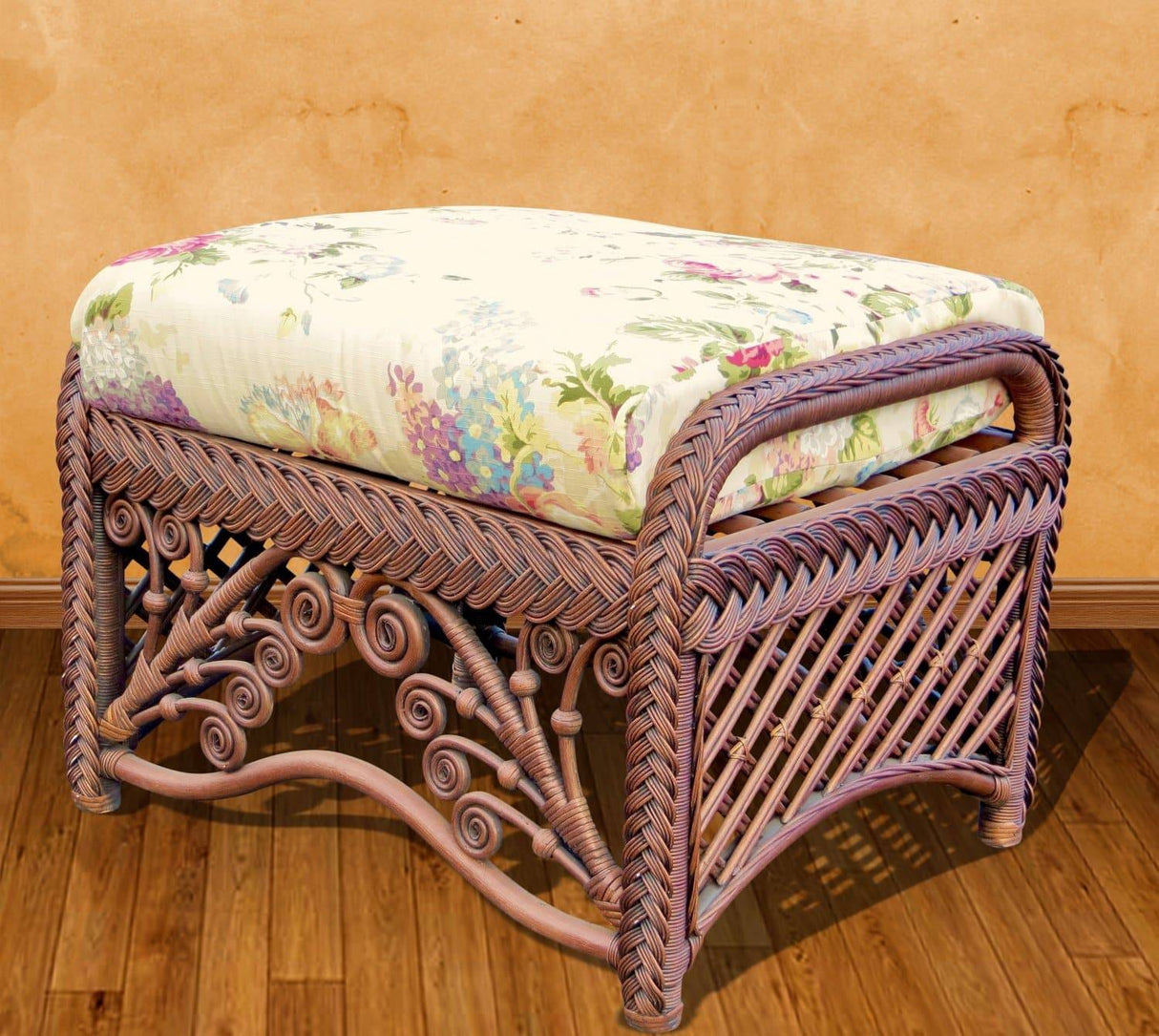 Majestic Rattan Ottoman in Brownwash Stain MO by Wicker Fair
