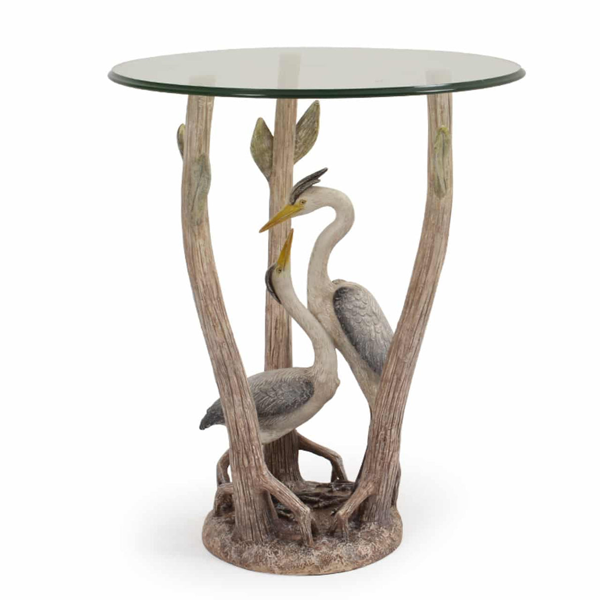 Pair of Herons Hand Painted Resin Coastal Style Side Table for Indoor or Outdoor Use
