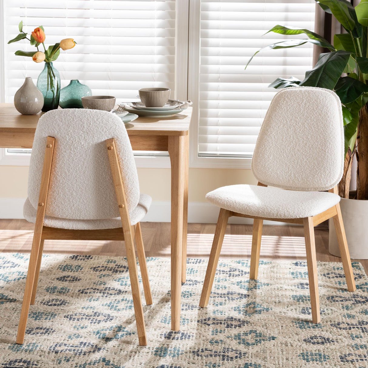 Hudson Boucle Upholstered Dining Chair Set of 2 by Wicker Fair