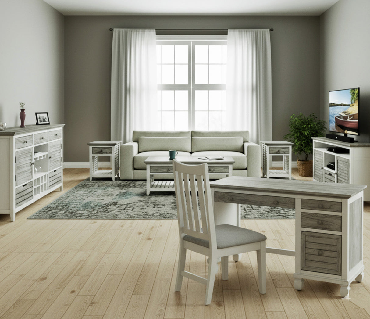 Islamorada Coastal Style Desk and Chair Set Model B23374-DAPGREY By Seawinds Trading