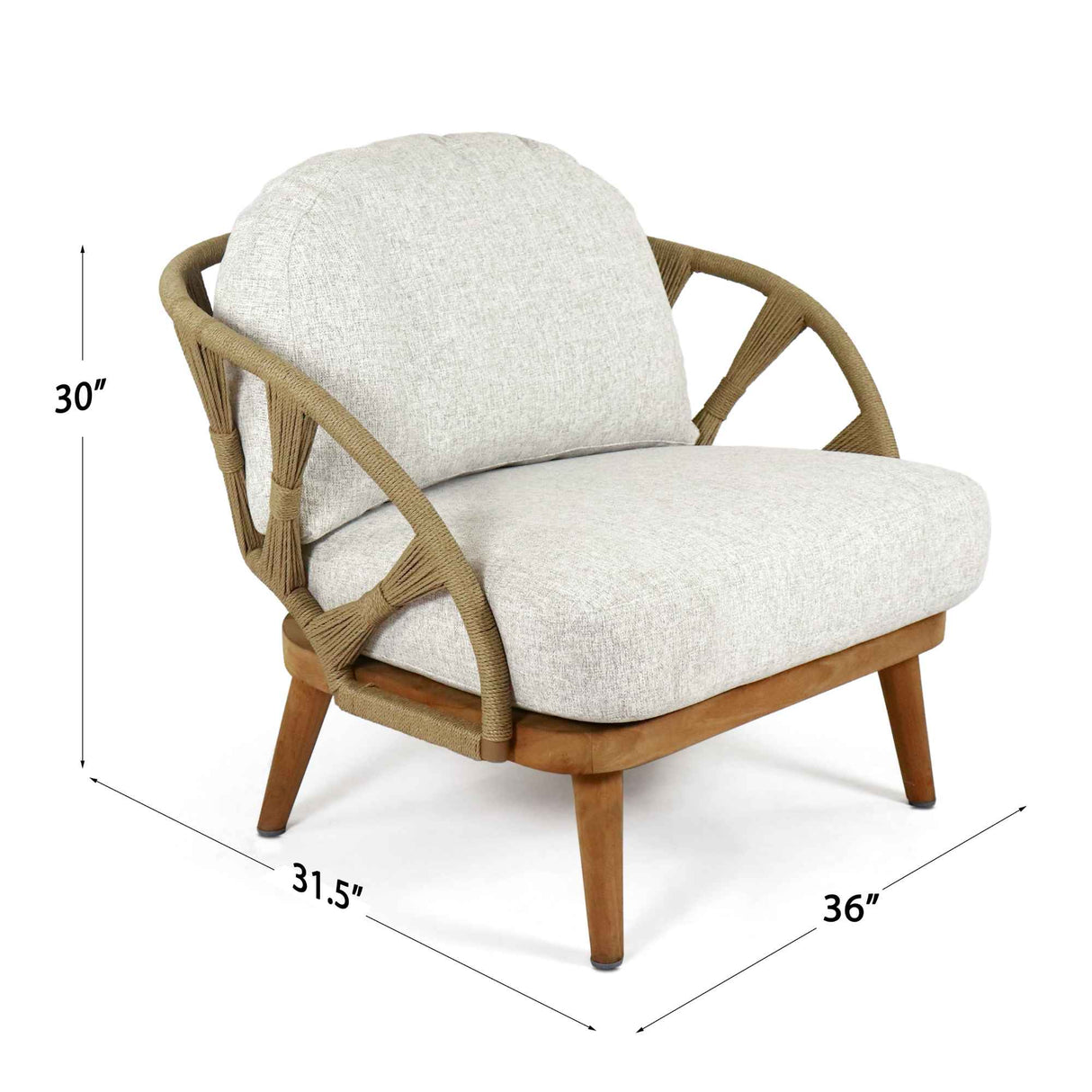 Krabi Outdoor Armchair with Sunbrella Cushion Model 24101-RNAT-CUSH by Skyline Design