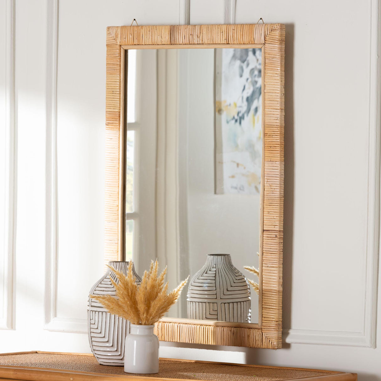 Lankston Wicker Fair Rattan Large Rectangle Wall Mirror