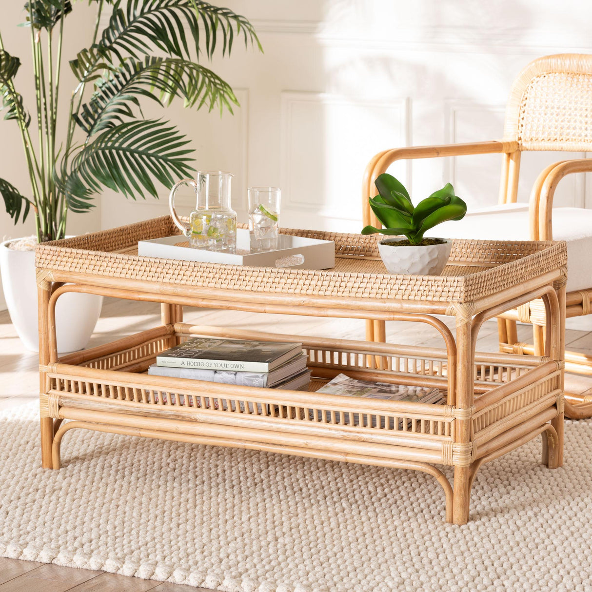 Rombok Modern Bohemian Natural Rattan Coffee Table by Wicker Fair