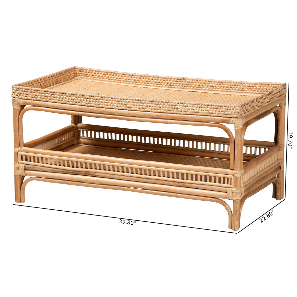 Rombok Modern Bohemian Natural Rattan Coffee Table by Wicker Fair