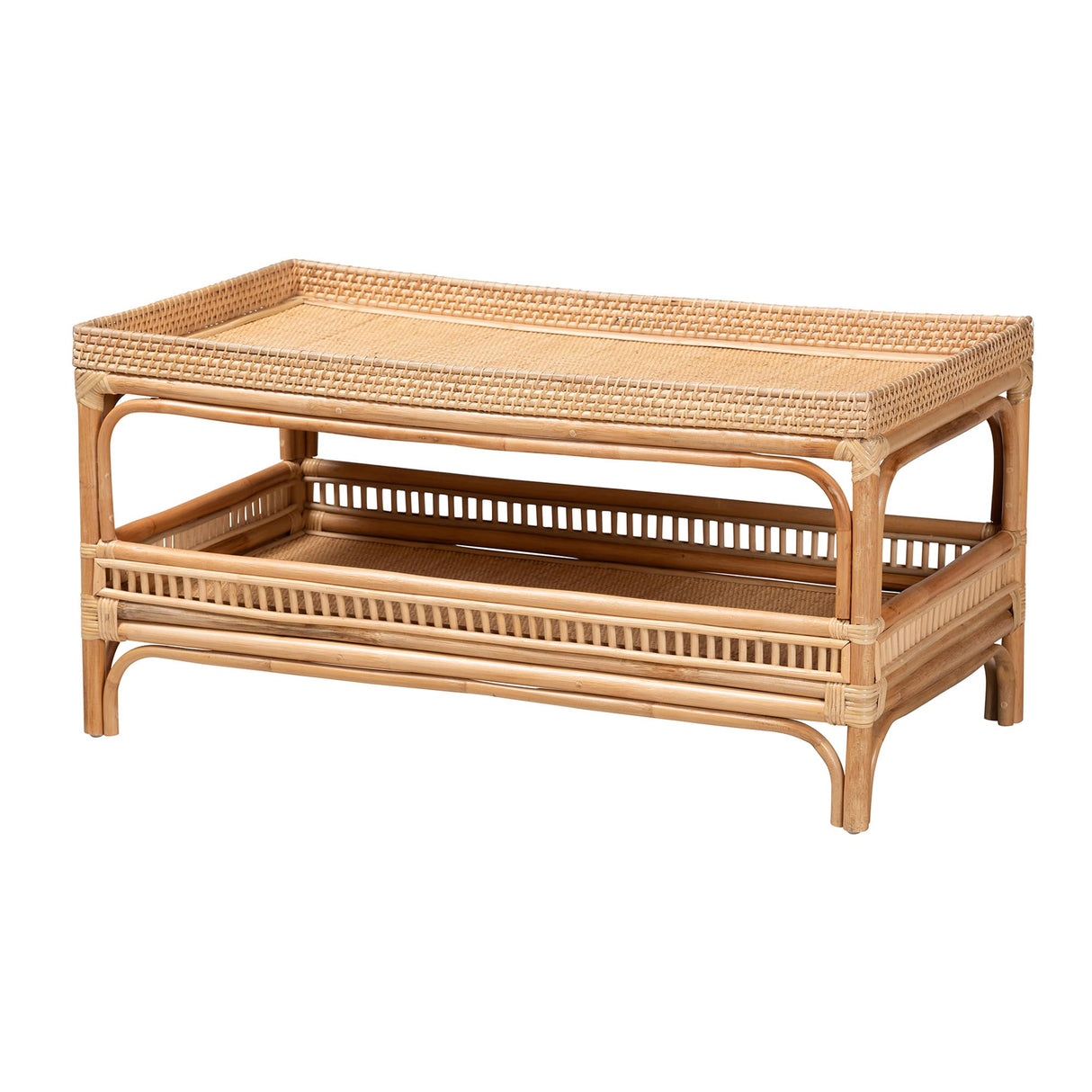 Rombok Modern Bohemian Natural Rattan Coffee Table by Wicker Fair