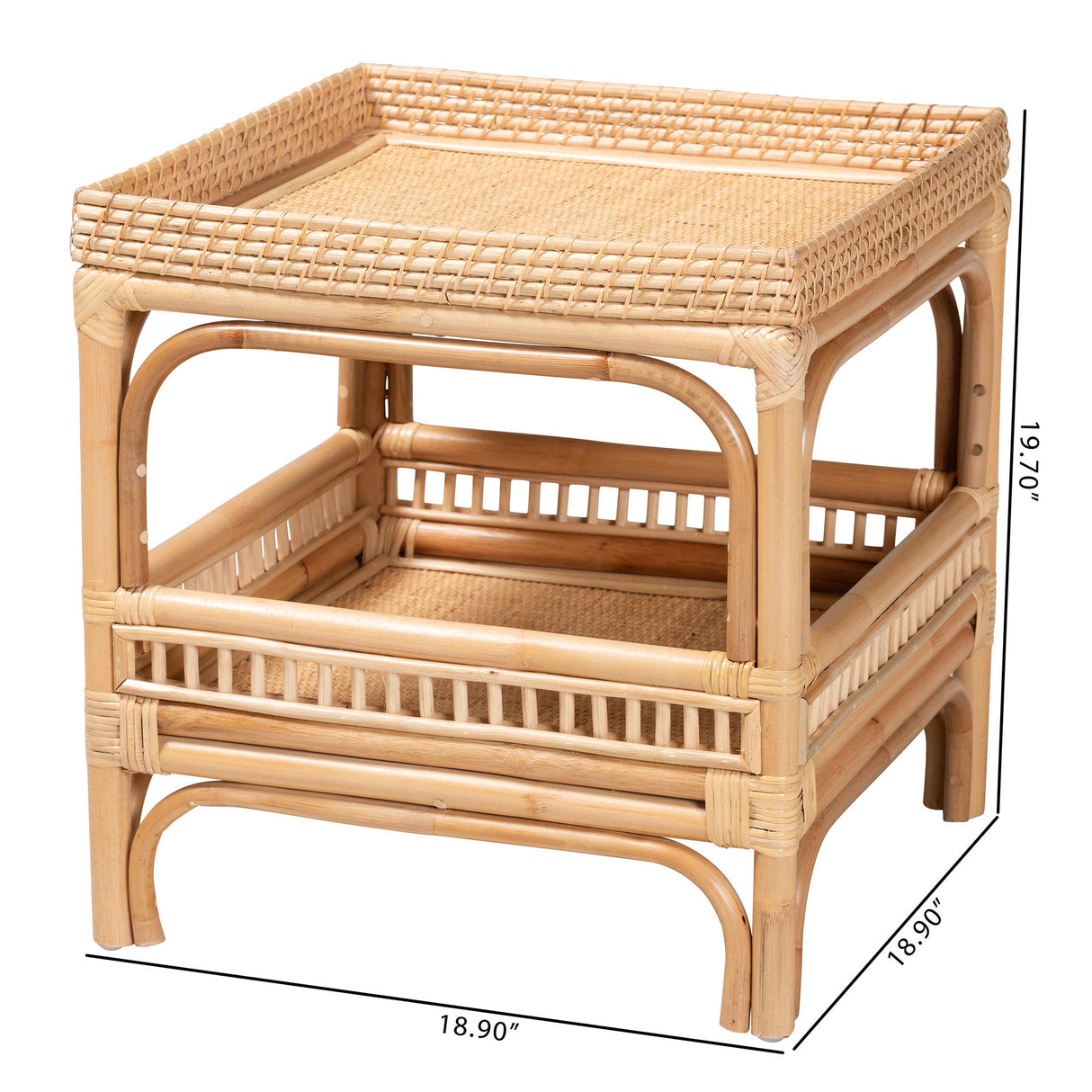 Rombok Modern Bohemian Natural Rattan End Table by Wicker Fair