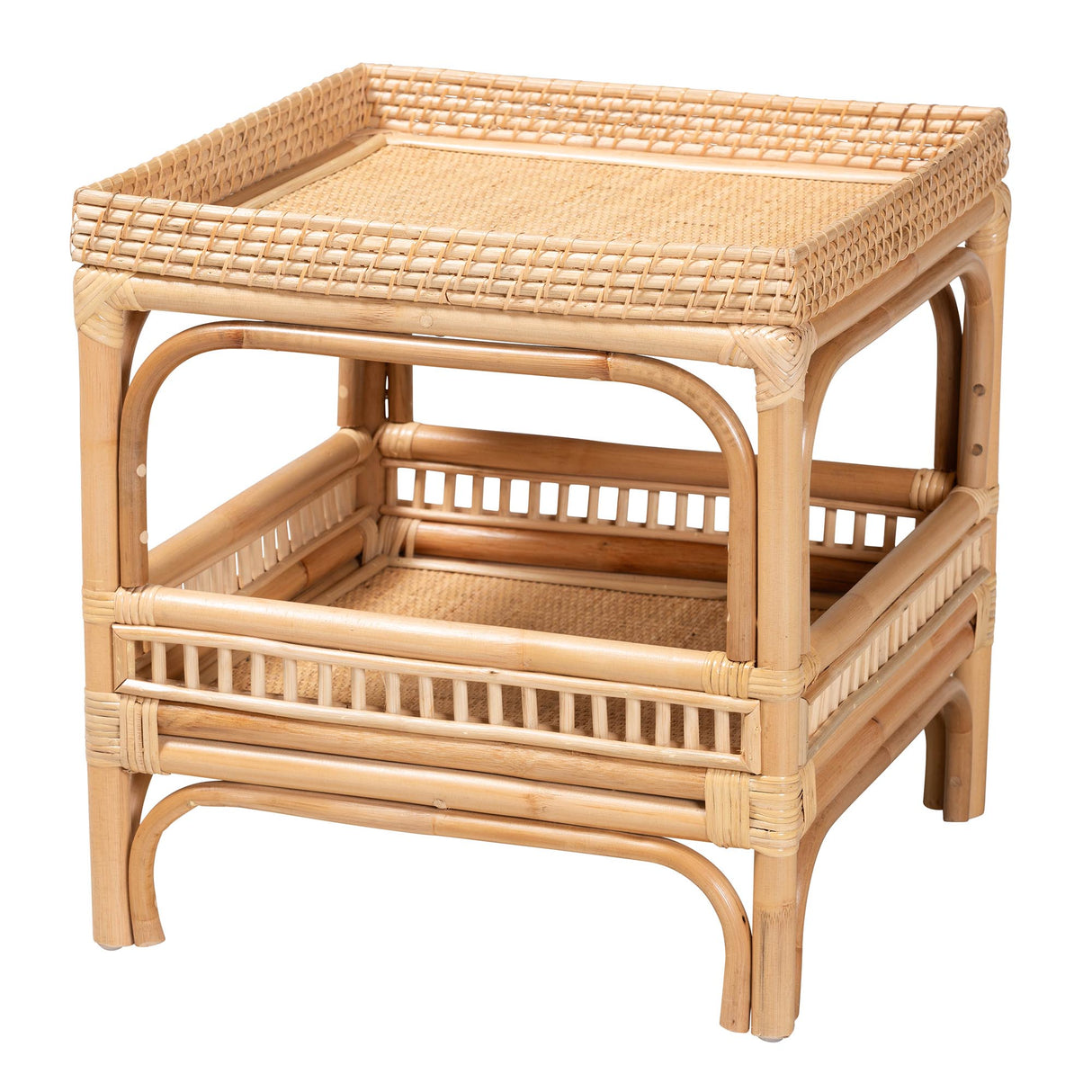 Rombok Modern Bohemian Natural Rattan End Table by Wicker Fair