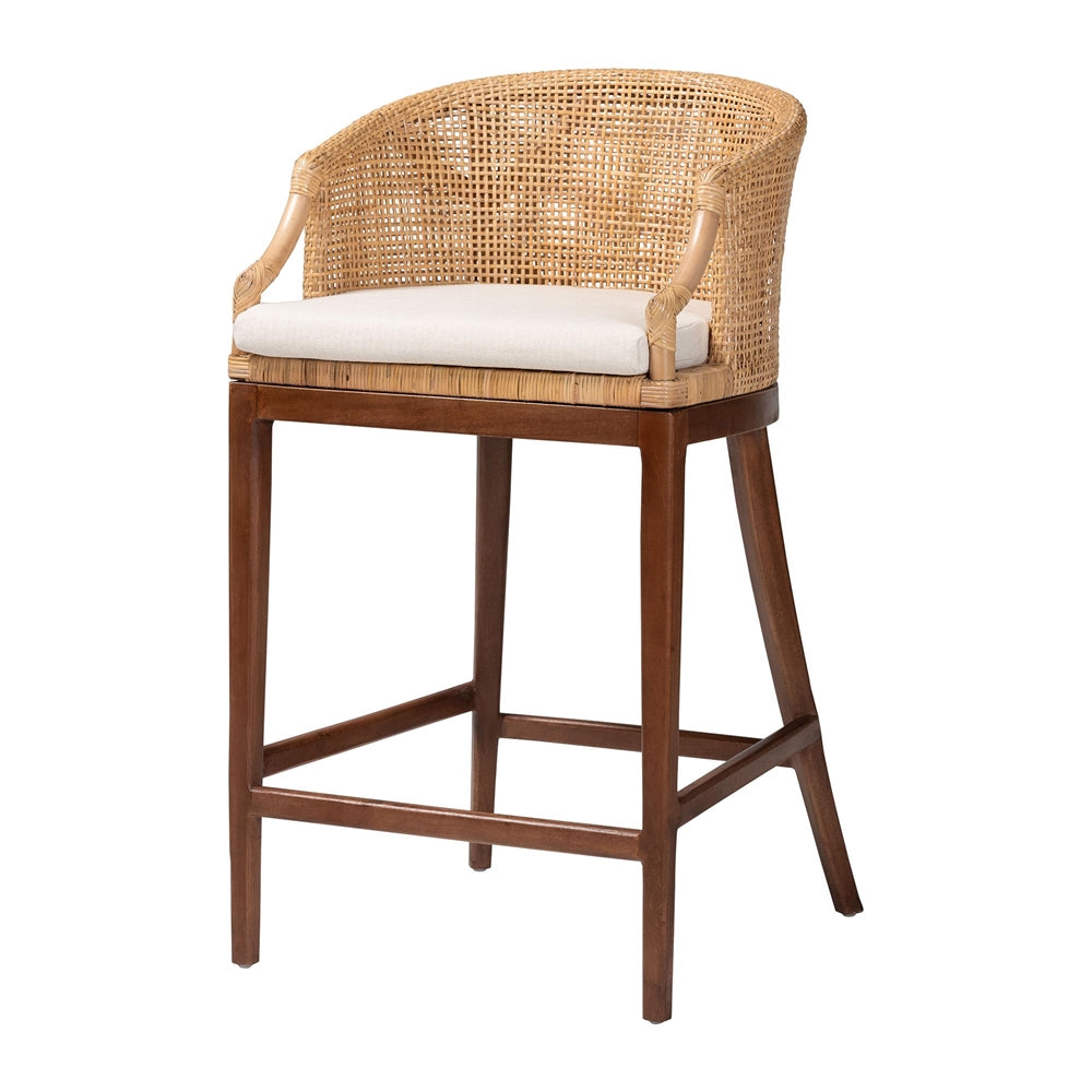 Tumajang Bohemian Light Honey Rattan and Wood Bar Stool by Wicker Fair